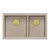 QUADRON | LOGAN 120 | granitowy zlewozmywak kuchenny PEARL BEIGE + ZŁOTY PVD | wymiar: 76 x 45 x 23,5 cm | 2-komorowy wpuszczany | podbudowa szafki od: 80 cm HQL7645U2PVDG1I